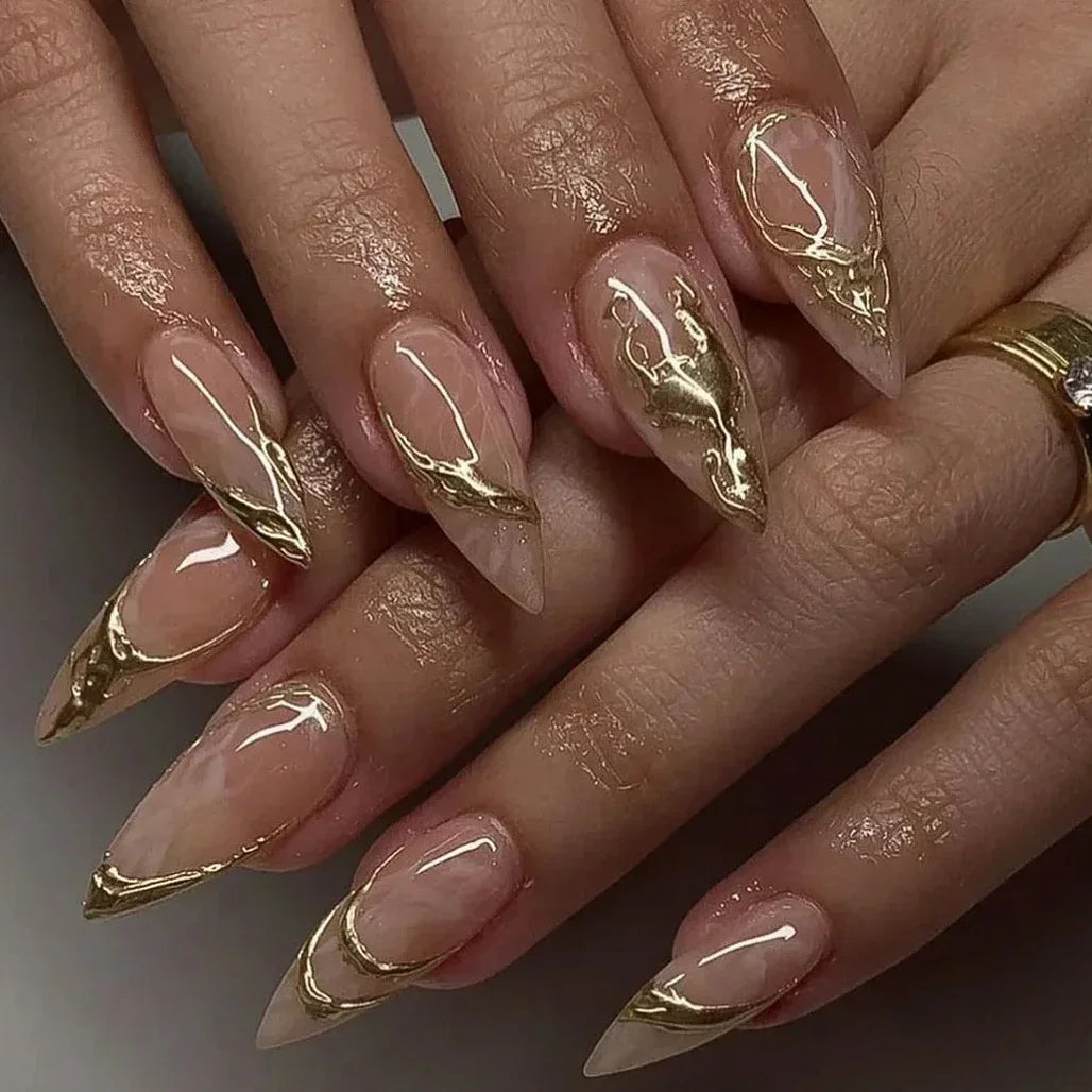 Exaggerate Punk Extra Long Pointed Fake Nails Art Dark Y2K Black Spider Centipede Rhinestone False Nail Press on Nails Manicure