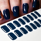 16Tips French Black Semi-Cured Nail Stickers With Glitter Long-Lasting UV Gel Nail Polish Wraps Full Cover Nail Art Decals Patch