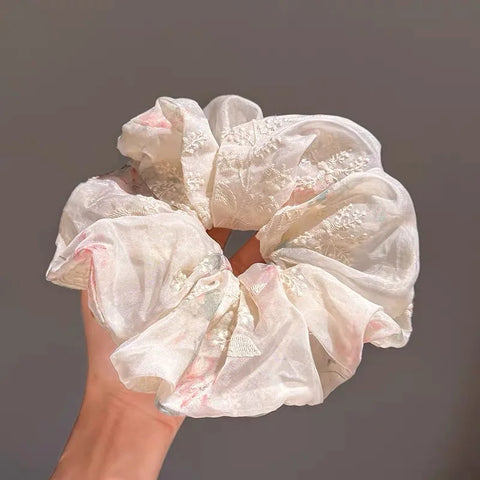 korea fashion Leopard print oversized scrunchie for women elastic big hair tie girls black hair rubber bands Retro hair rope