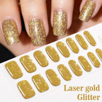 16Tips French Black Semi-Cured Nail Stickers With Glitter Long-Lasting UV Gel Nail Polish Wraps Full Cover Nail Art Decals Patch