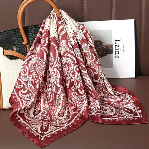 Luxury Print Satin Silk Square Scarf for Women Shawl Hijab Neckerchief Female Hair Ribbon Headband Fashion Wrap Bandana 2023 New