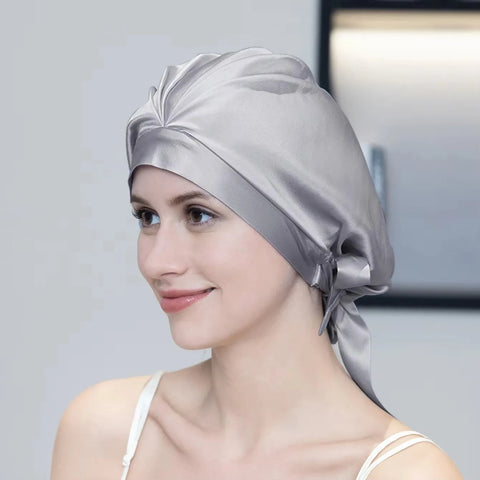 100% Mulberry Silk Bonnet Sleep Hair Cap Care Bonnets With Elastic Tie Bands Silk Cap Adjustable Cap For Curly Hair Bonnets