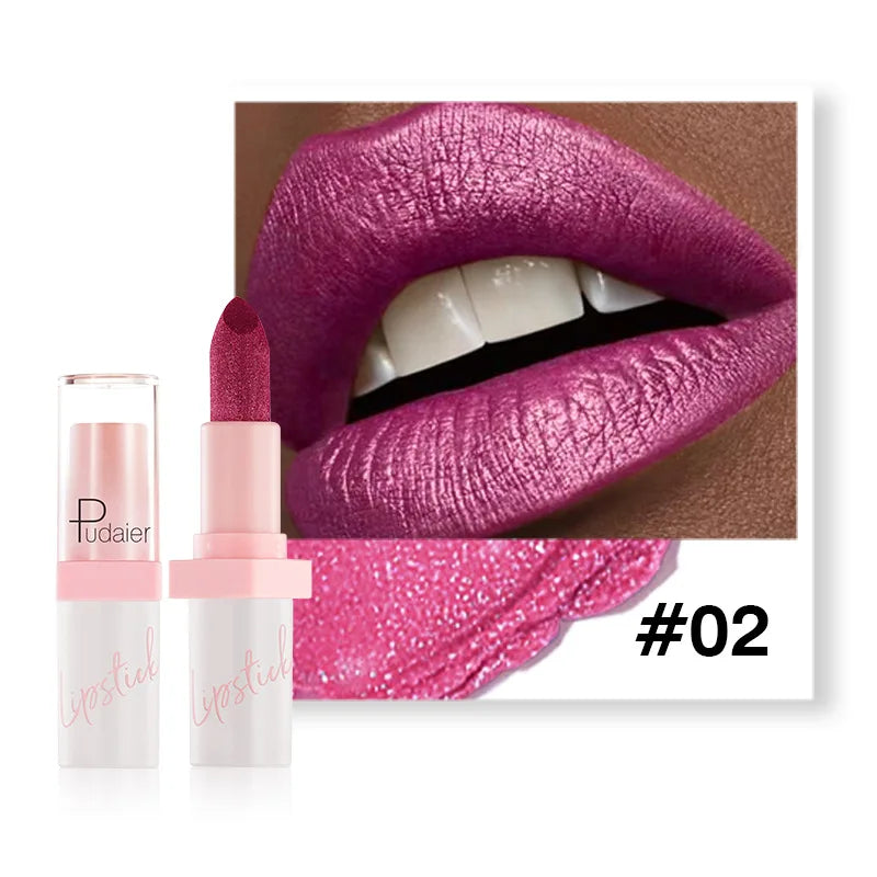 Shimmery Diamond Lipstick 10 Shades Waterproof Glittery Non Transfer Red Lip Tint Smooth Long Wear Pearly Lipstick