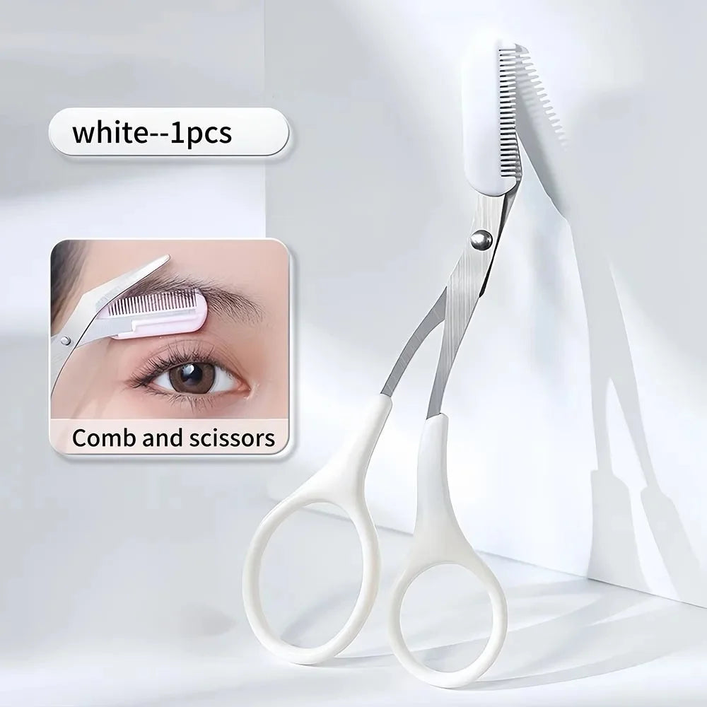 Stainless Steel Eyebrow Trimming Scissors with built-in Comb Precise Grooming Tool Creating Perfect Eyebrows Pink/White/Black