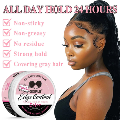 GOIPLE Edge Control Gel for Covering Gray Hair Filling In Thin Areas Black Styling Wax Strong Hold Broken Hair Finishing Pomade