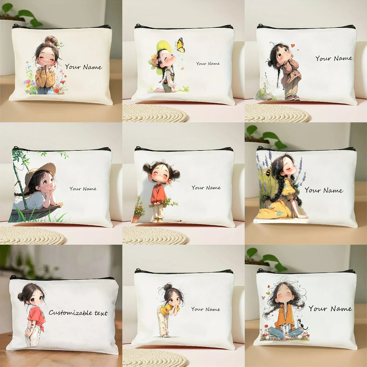 Chic Custom Name Unique Vintage Cute Floral Makeup Bags for Girls Cosmetic Pouch Toiletry Bag Pencil Case Travel Storage Handbag