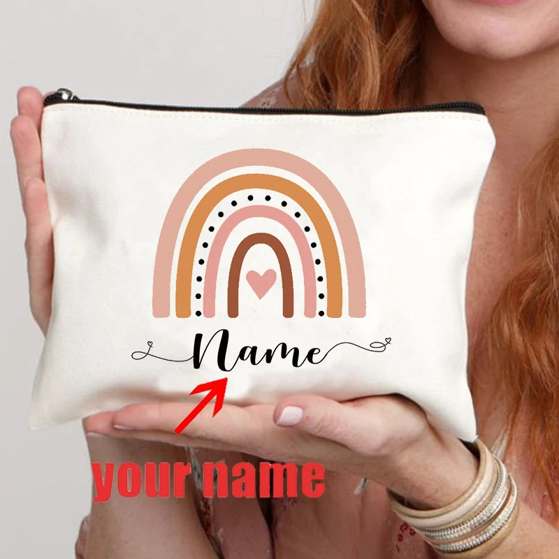 Rainbow Teacher Custom Name Makeup Bag Personalized Graduation Gift for Teachers Pencil Case Back To School Gift Women Purse