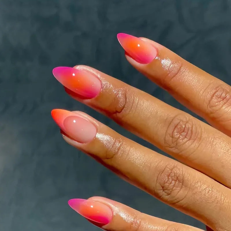 24 fake nails, duck nails almond nails fashionable wearable nails, ladies press nails, including 1 nail glue and 1 nail file