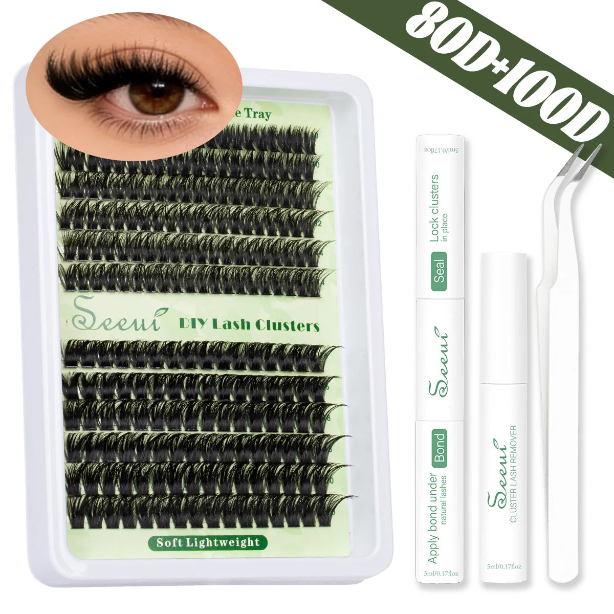 SEEUI Lash Clusters Kit Natural Look Large Capacity Lash Extension Kit with Lash Bond And Seal Eyelash Tweezers