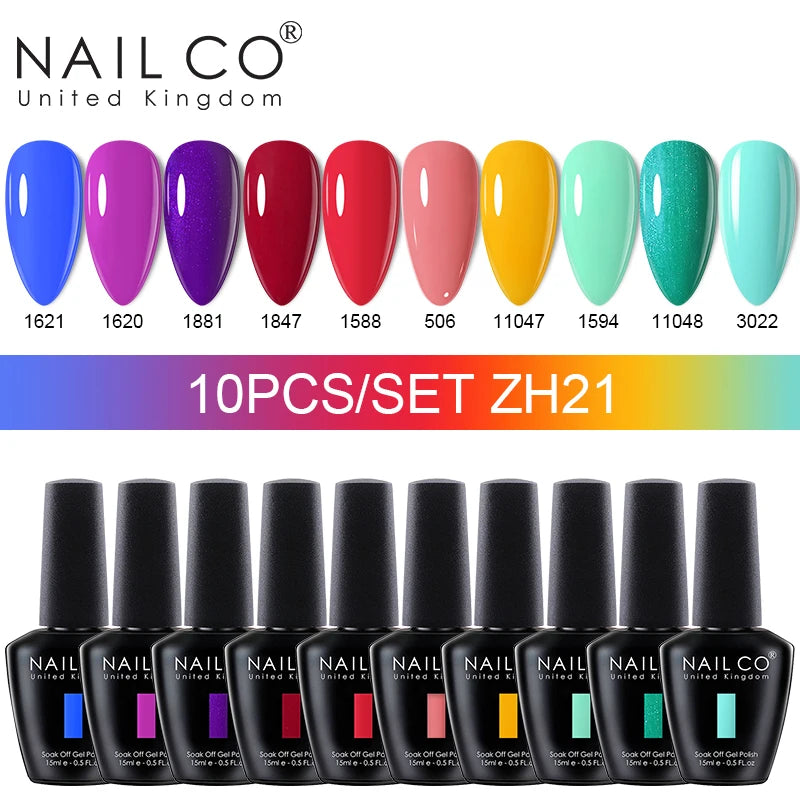 NAILCO 15ml 10pcs/Set Nude Colors Gel Nail Polish UV Gel Nail Polish Pink Nail Lakiery Esmalte Top Base Nail Art Design Vernis
