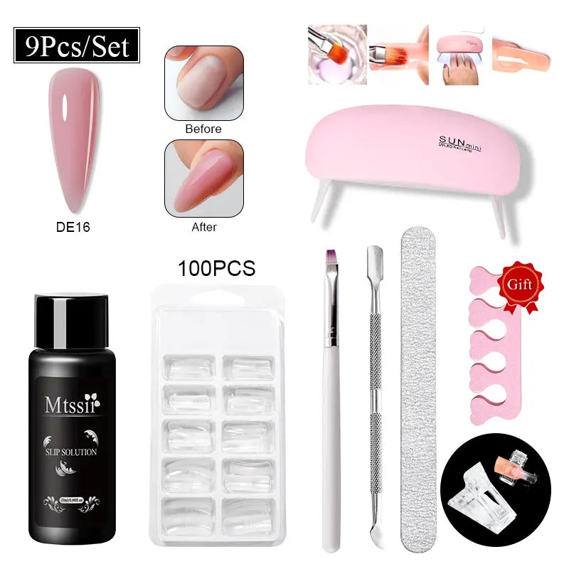 Mtssii 17PCS/Set 20ml Nail Extension Gel Set Builder UV Gel for Nails With 6W UV LED Lamp Nail Extension Tools Kit For Beginner
