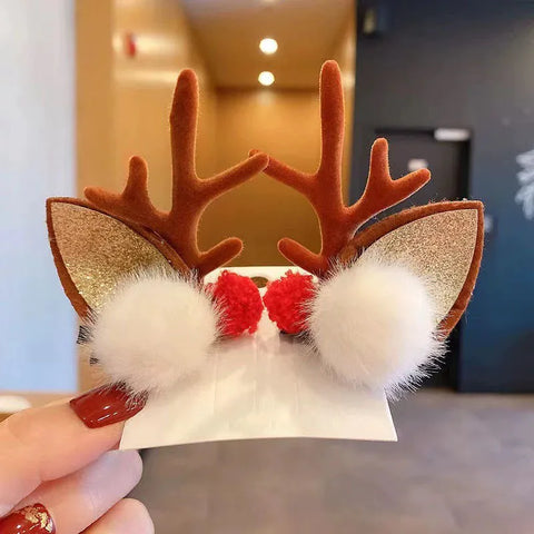 Fashion 1Pair Christmas Milu Deer Hair Clip Accessories Women Festival Handmade Headwear Cute Hairpin Girls Ornaments Jewelry