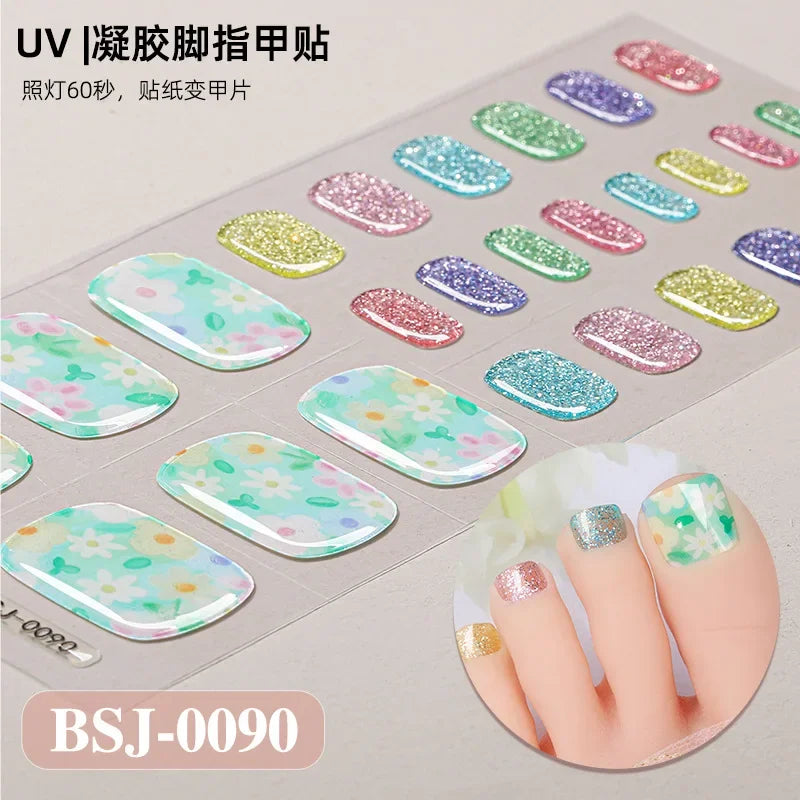 26Tips French Leopard Print UV Gel Toenail Sticker Bronzing Dye Gradient Cross-border Semi Baked Gel Nail Sticker UV Lamp Needed