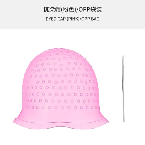 Silicone Highlighting Cap with Hook Needle Reusable Hair Dye Cap Set Barber Professional Hair Coloring Salon Hair Tools