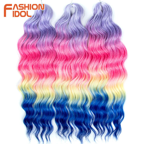 Anna Hair Synthetic Loose Deep Wave Braiding Hair Extensions 24 Inch Water Wave Braid Hair Ombre Blonde Twist Crochet Curly Hair