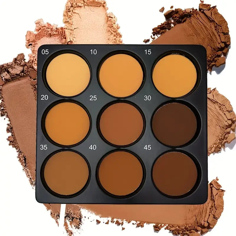 9-Color Dark Bronze Foundation Palette, Contouring, Concealer, Makeup Setting, Oil-Control Foundation, Shadow, Nose Shadow Palette, Matte Natural with Delicate Glitter