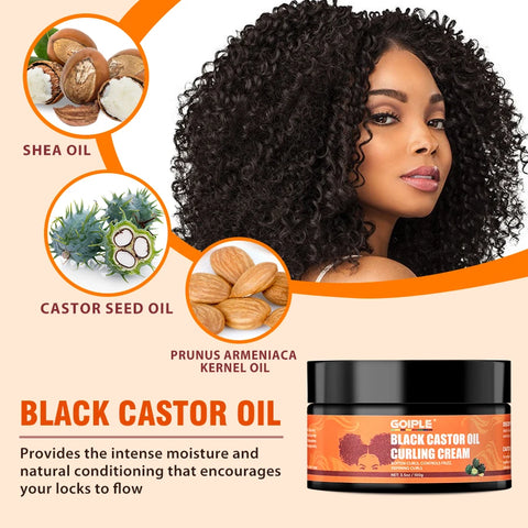 GOIPLE Balck Castor Oil Curling Cream Conditioner Moisturizing Soften Defining Curls Control Frizz Styling Curly Enhancer