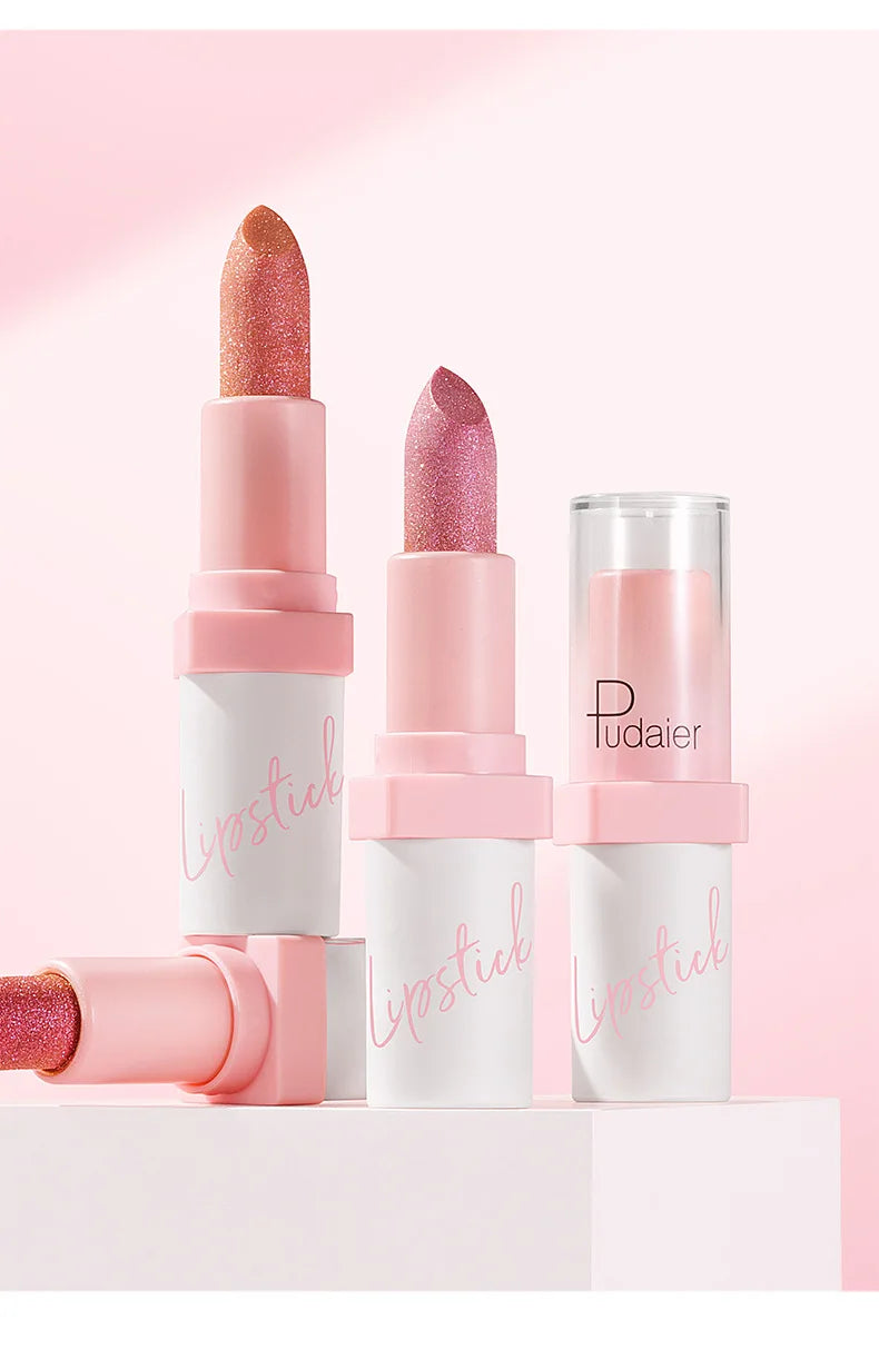 Shimmery Diamond Lipstick 10 Shades Waterproof Glittery Non Transfer Red Lip Tint Smooth Long Wear Pearly Lipstick