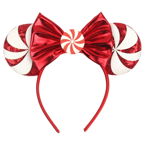 2023 Disney Christmas Mickey Ears Headband For Girls Sequins Bow Festivall Party Hairband DIY Hair Accessories