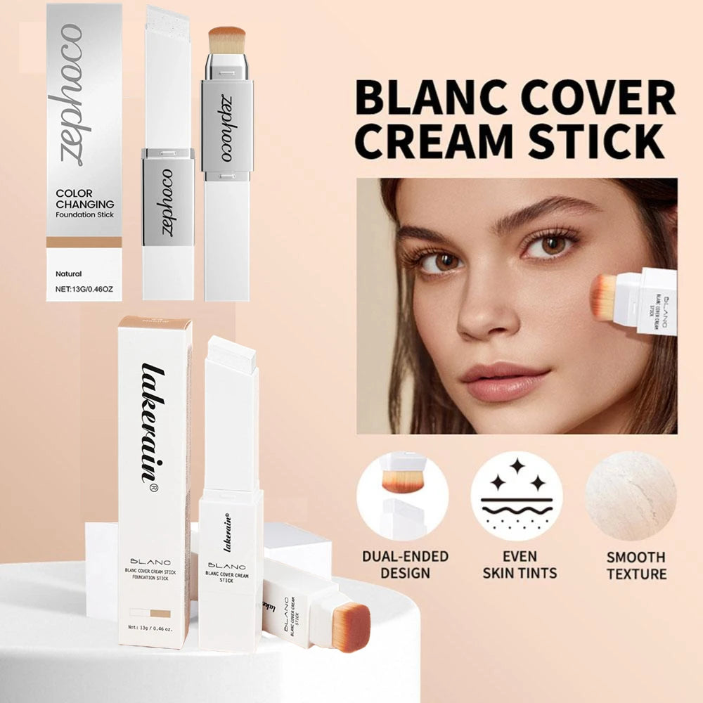 Two-in-one Color-changing Foundation Stick Lightweight Hydrating Brightening Matte Moisturizing Foundation Concealer Makeup