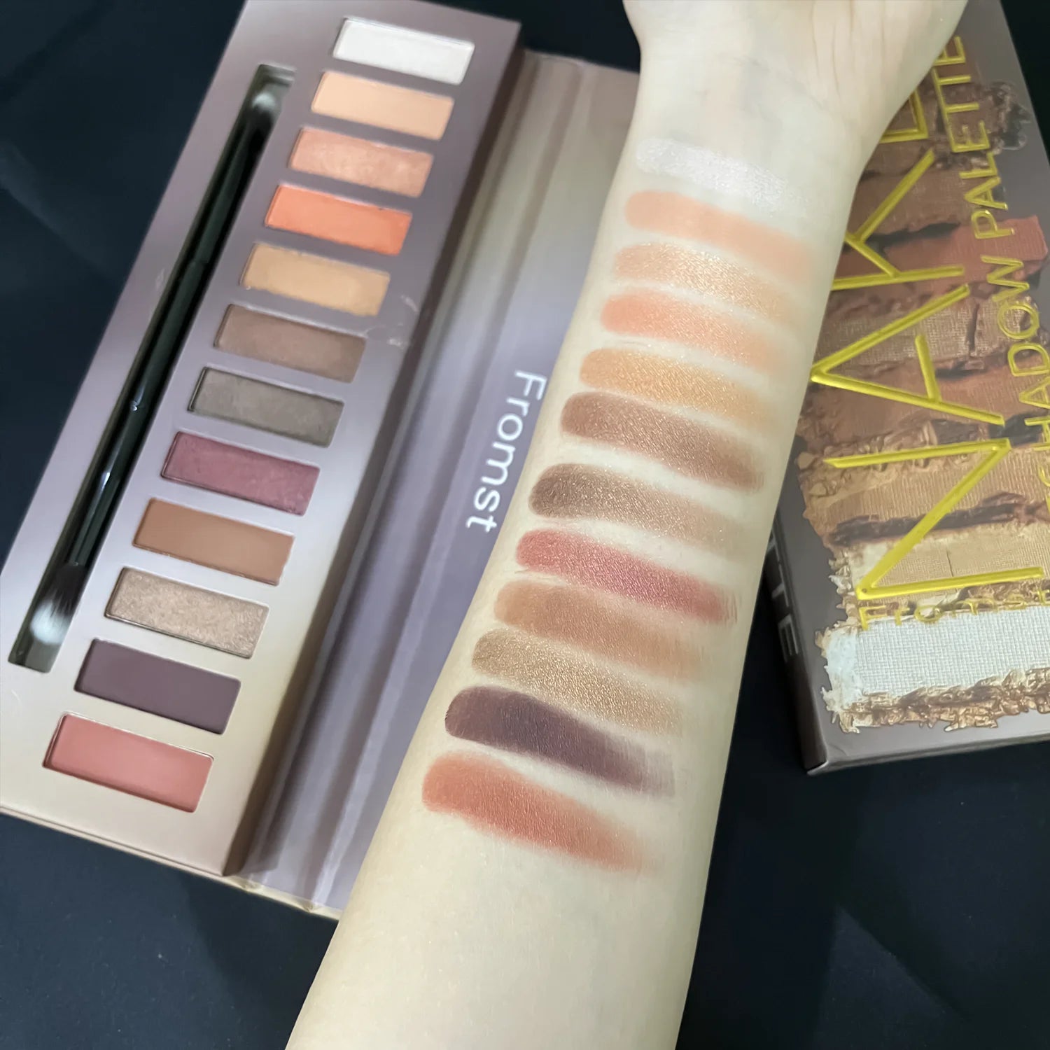 12-color eyeshadow palette, mirror packaging, pearlescent shimmer, stage makeup effect, long-lasting, easy to apply, waterproof
