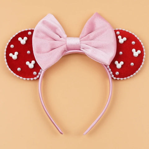 Disney Mickey 3.3"Velvet Ears Headband For Girls Soft Bow Hairband Halloween Festival Party Christmas DIY Hair Accessories