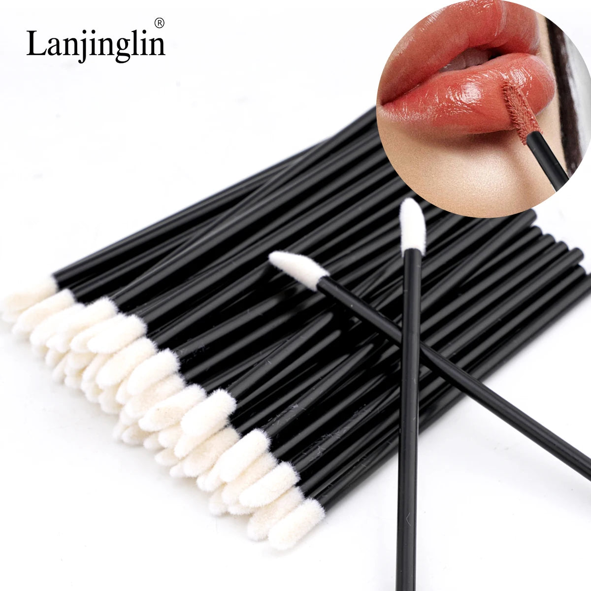 Lanjinglin 50/100 Pieces Lip Brushes Lipstick Testers Wands Applicators for Makeup Lip Brushes Makeup Beauty Tool