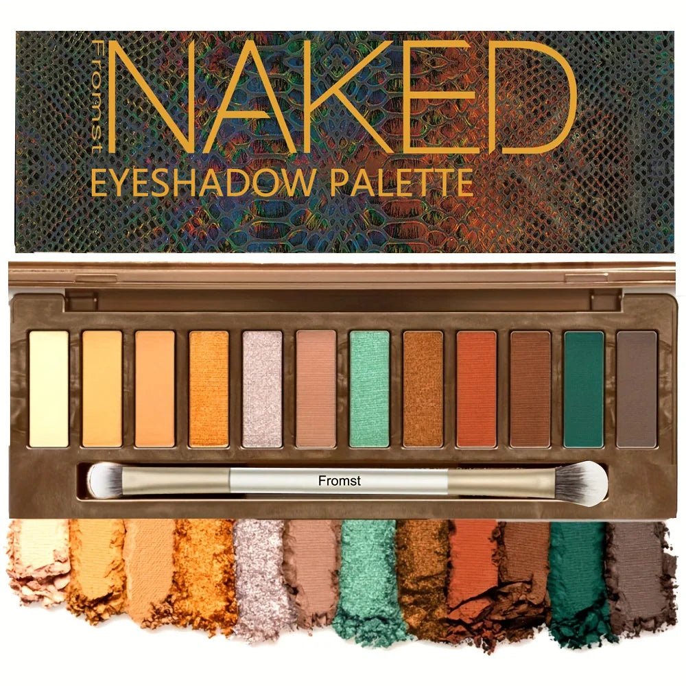 12-color eyeshadow palette, mirror packaging, pearlescent shimmer, stage makeup effect, long-lasting, easy to apply, waterproof