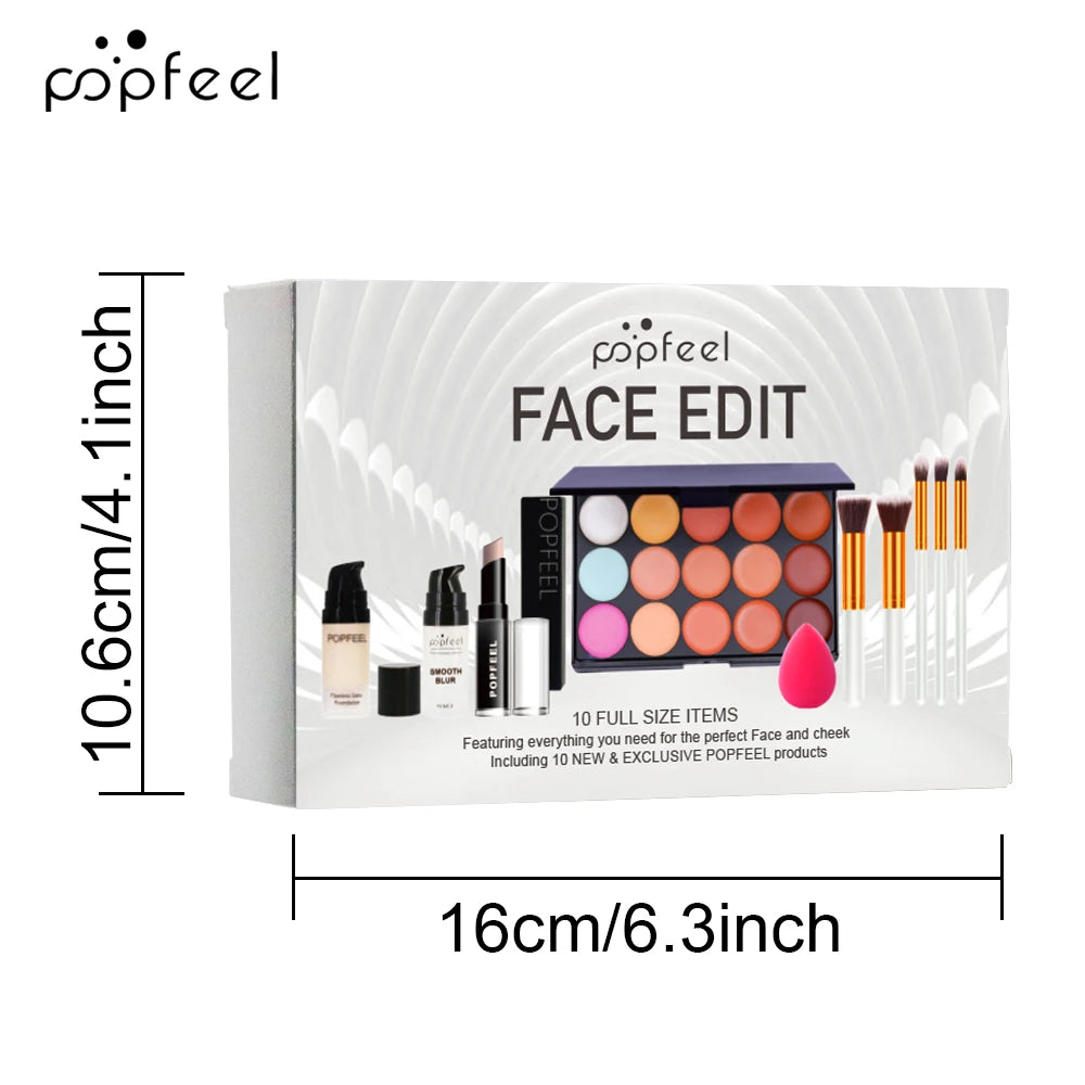 POPFEEL 10-Piece Face Makeup Set - Beginner-Friendly Foundation, Concealer & Brush Combo - Complete Face Makeup Kit for Flawless