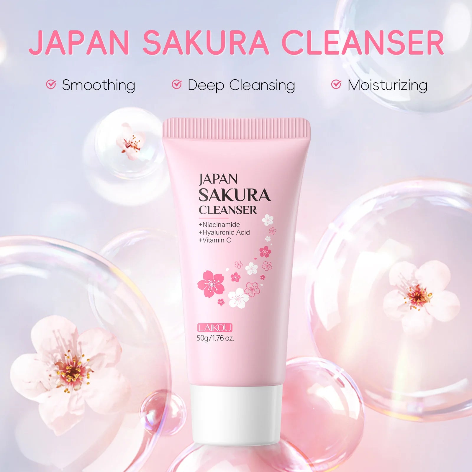 LAIKOU Facial Foaming Cleanser Deeply Cleansing Oil Control Moisturizing Blackhead Removal Skin Care Face Wash Foam Cleanser