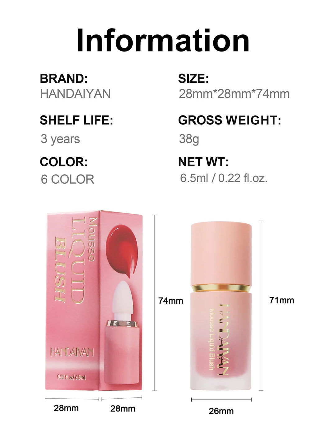 HANDAIYAN Liquid Blush Facial Matte Makeup Lasting Easy to Color Make Up Blusher With Sponge Brush Tip Velvet Rouge Cosmetics
