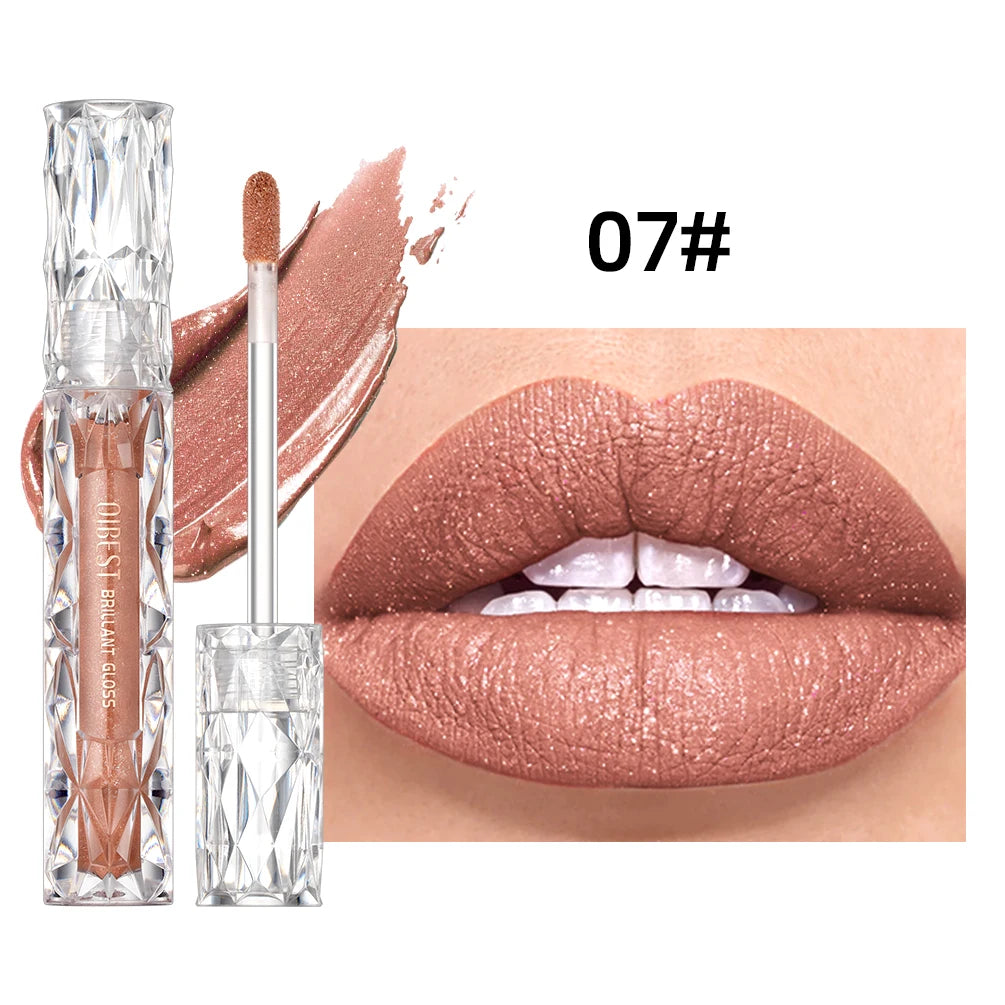 QIBEST Glitter Shimmer Liquid Lipstick High Quality Waterproof Lightweight Lip Gloss Lasting Lip Tint Makeup For Women Lip Stain