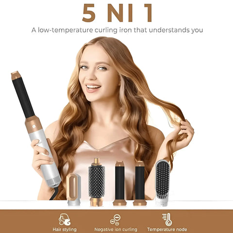 5 In 1 Hair Dryer Comb Set Professional Hot Air Styler For Hair Curling Straightening And Volumizing At Home