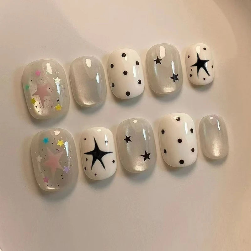 10Pcs Short Oval Shape Colorful Dopamine-inspired Small Fresh Press on Nails Detachable Nail Patches Polka Dot Fake Nails Art