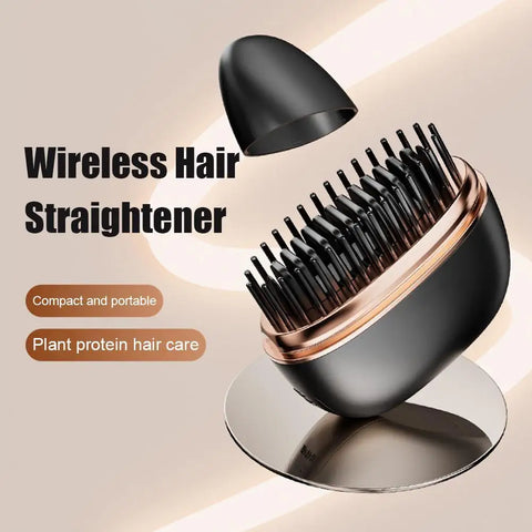 Wireless Hair Straightener Brush 2 in 1, Cordless Curling & Straightening Styling Tool, Portable Frizz Free Hair Styler