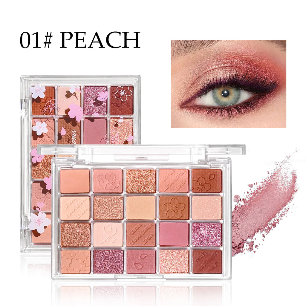 20-Color Matte Shimmer and Glitter Eyeshadow Palette Waterproof and Sweat-resistant, Featuring Creamy Nude and Warm Rosy Browns
