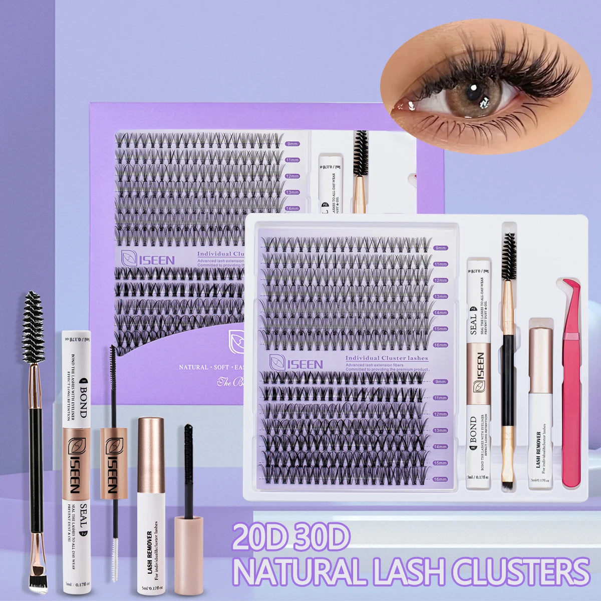 Eyelash Clusters Kit Large Capacity Wispy Individual Lashes Natural DIY Cluster Eyelash Extensions Makeup Tool