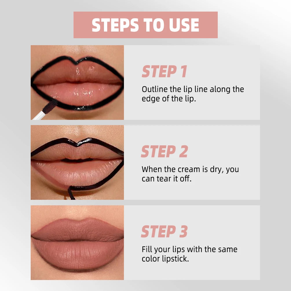 QIBEST Lipliner Peel Off Tattoo Lipgloss Waterproof Long Lasting Matte Lip Tint Brown Contour Tear-off Lip Stain Cosmetics