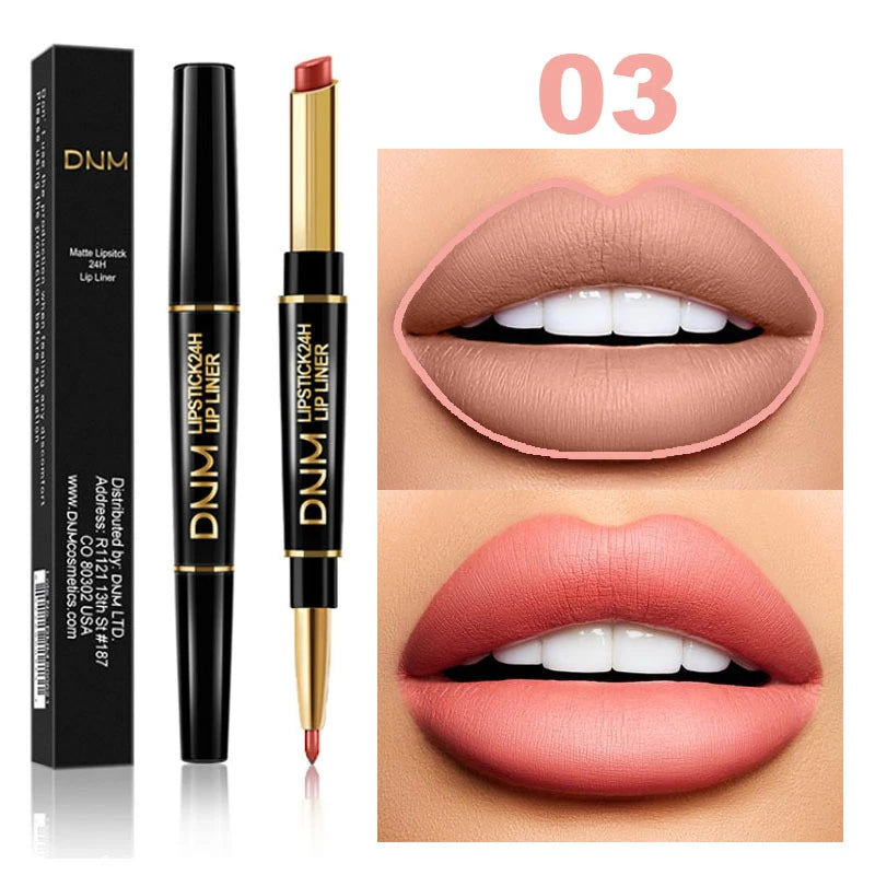 2 In 1 Matte Lipstick Pencil Double Head Lip Liner Pen Red Nude Long Lasting Waterproof Lady Charming Lip Pencil Makeup Tools