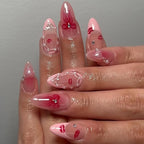 24pcs Sweet False Nail Patches Detachable Fake Nail Tips With Bowknots Love Heart Pearl Design Pink Almond Korean Press On Nail