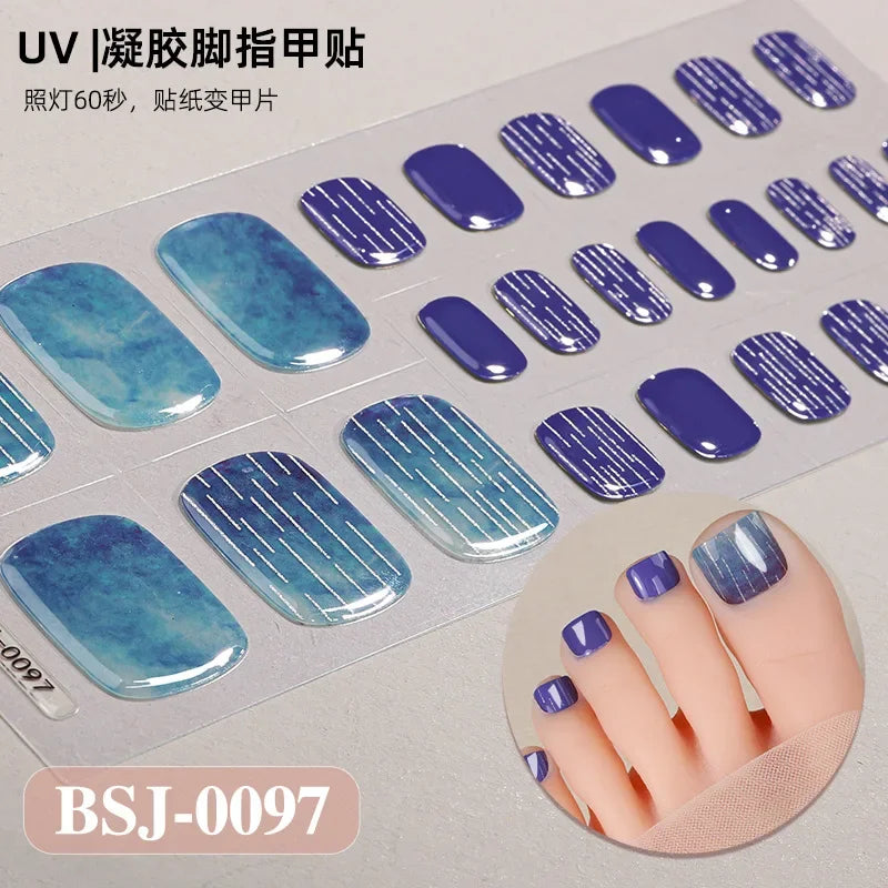 26Tips French Leopard Print UV Gel Toenail Sticker Bronzing Dye Gradient Cross-border Semi Baked Gel Nail Sticker UV Lamp Needed