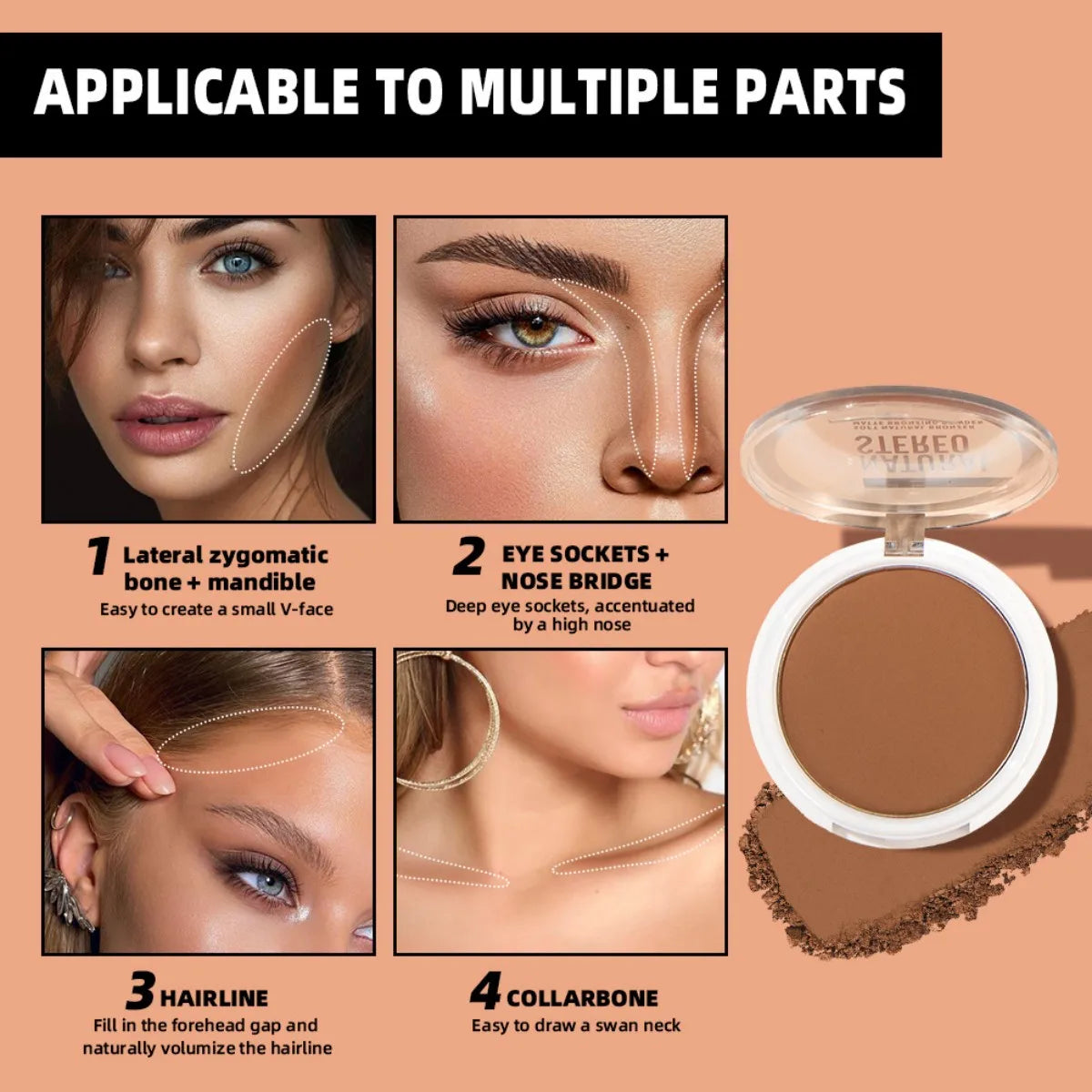 Contour Palette with Mirror Shadow Powder Bronzer Three-Dimensional Nose Shadow Repair Powder Facial Concealer Cosmetics Makeup