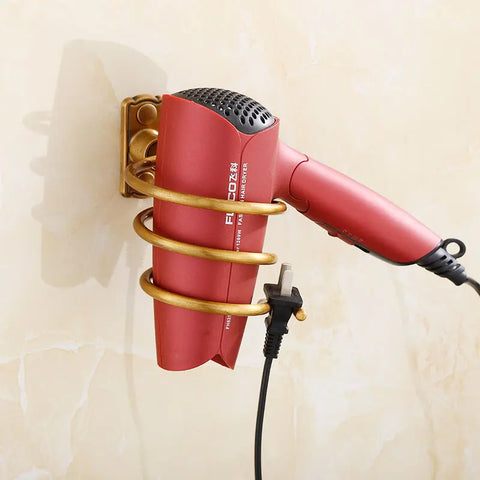 Hair Dryer Holder Aluminum Antique Bathroom Shelf Storage Nail Free Wall Shelf Mounted Organizer Spiral Stand Toothbrush Holder