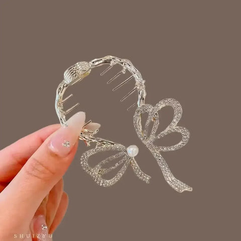 Flower Tassel Hair Clip Women Ladies Butterfly Rhinestone Pearl Metal Hair Claw Round Bun Ponytail Holder Hair Accessories