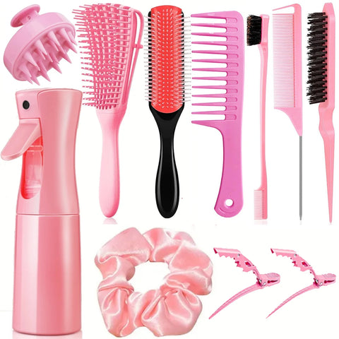 11pcs Hair Care Kit for Wet Dry Curly Hair - Curl Enhancing Unscented Styling Tools Set with Mist Bottle, Hair Brush, Wide Tooth