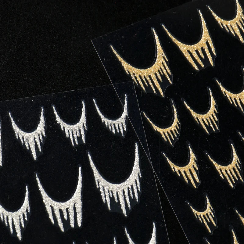 Reflective Glitter French Nail Art Stickers Sparkly Gold Silver Tassel Line Geometric Grids Adhesive Sliders Decals DIY Manicure