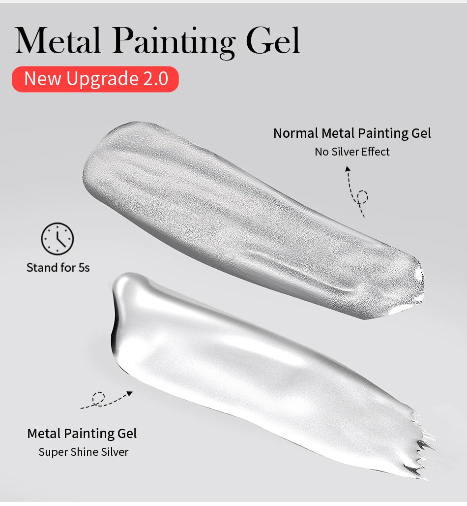 BORN PRETTY 5ml Metallic Painting Gel Polish Strong Silver Effection Nail Art Soak Off Gel Nail Polish Silver Mirror Gel