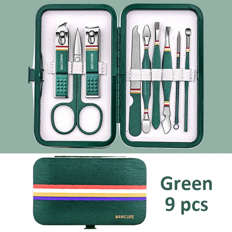 9-19pcs/set Nail Cutter Set Stainless Steel Nail Clippers Set With Folding Bag Manicure Kits Scissors Makeup Beauty Tool
