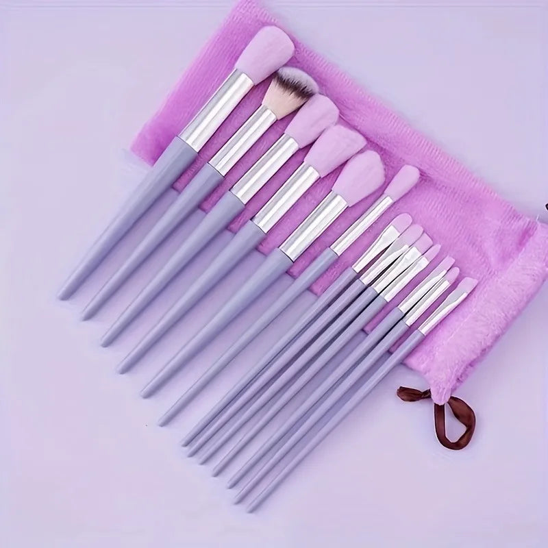 13-Piece Professional Makeup Brush Kit in Velvet Storage Bag | with 3 Velvet Makeup Puffs & Blending Sponge | Vegan Cruelty-Free