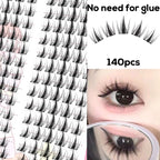 140 Cluster Korean-Style False Lash Extension Kit – Perfect for Cosplay Makeup & Natural Long Wispy Cat Eyes!
